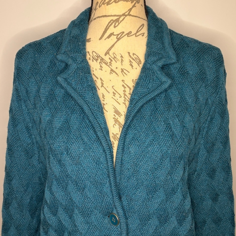 Talbots merino wool basket weave button front sweater jacket notch collar XL - Picture 2 of 7